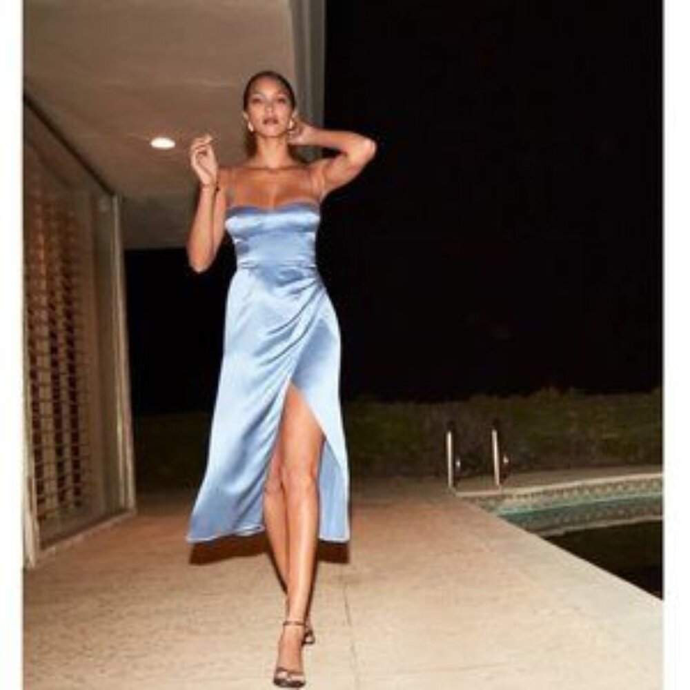 Reformation Marguerite Dress in Horizon Blue Silk  8